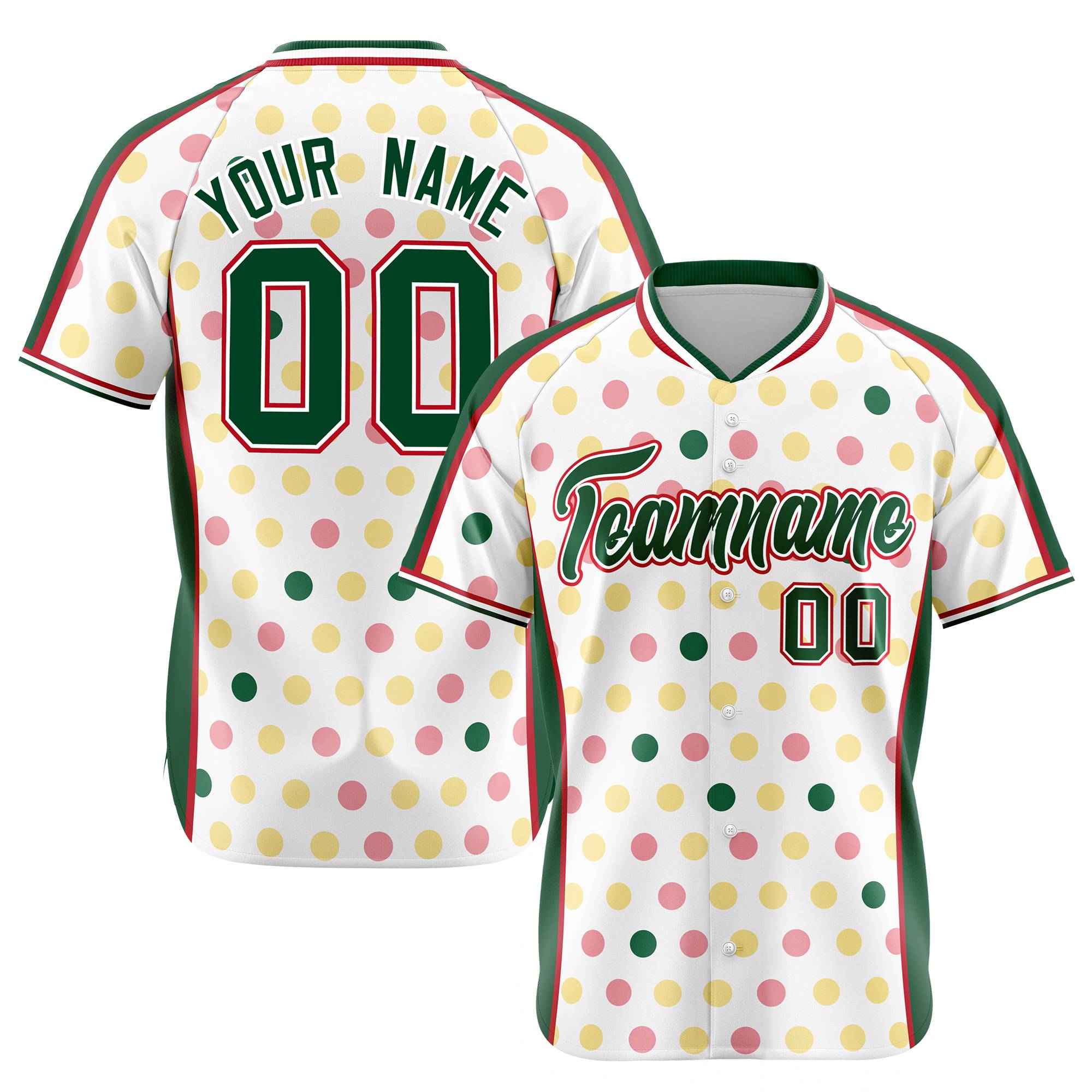 Custom White Green Pink Authentic Polka Dot Fashion Baseball Jersey