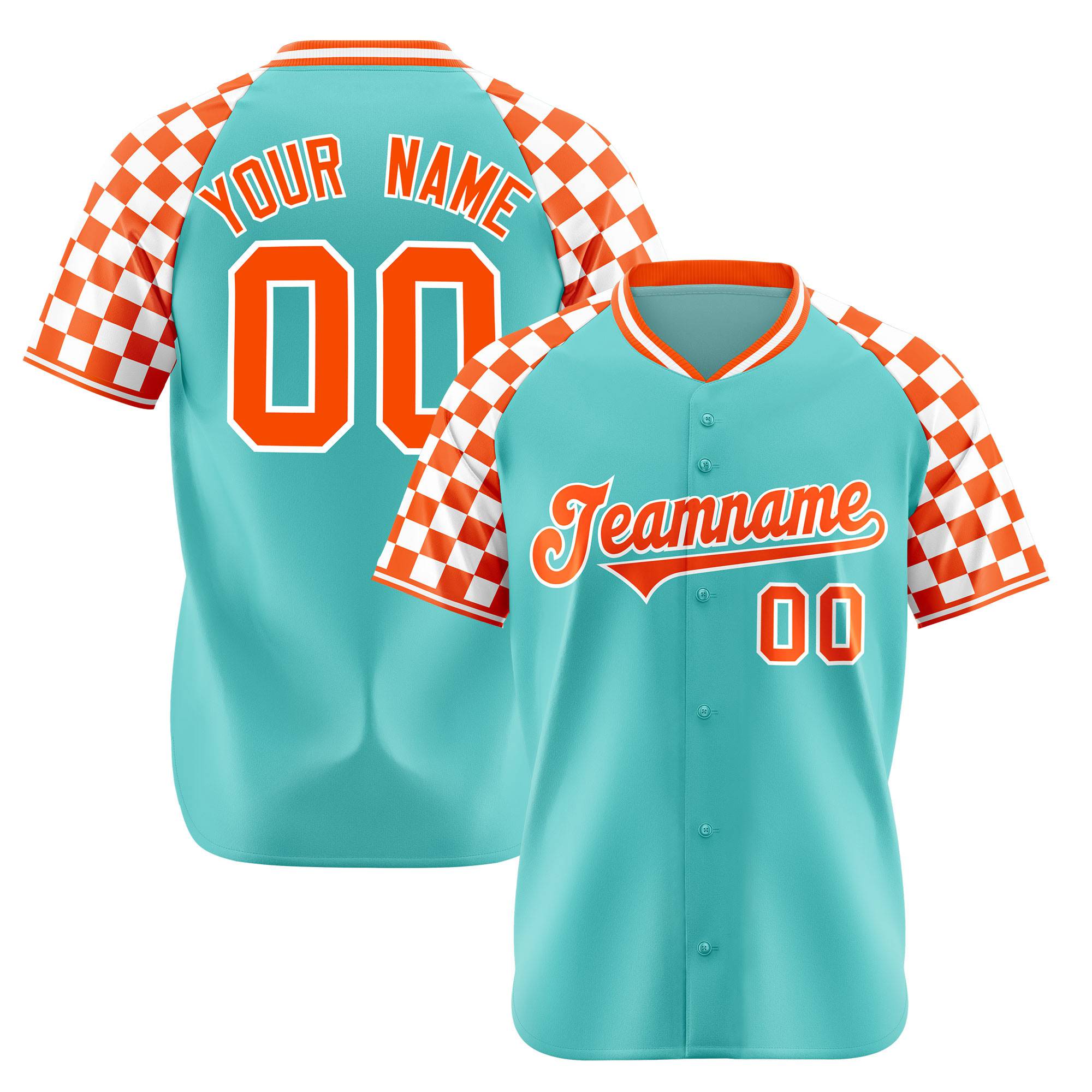 Custom Bright Green Orange-White Authentic Plaid Sleeve Baseball Jersey