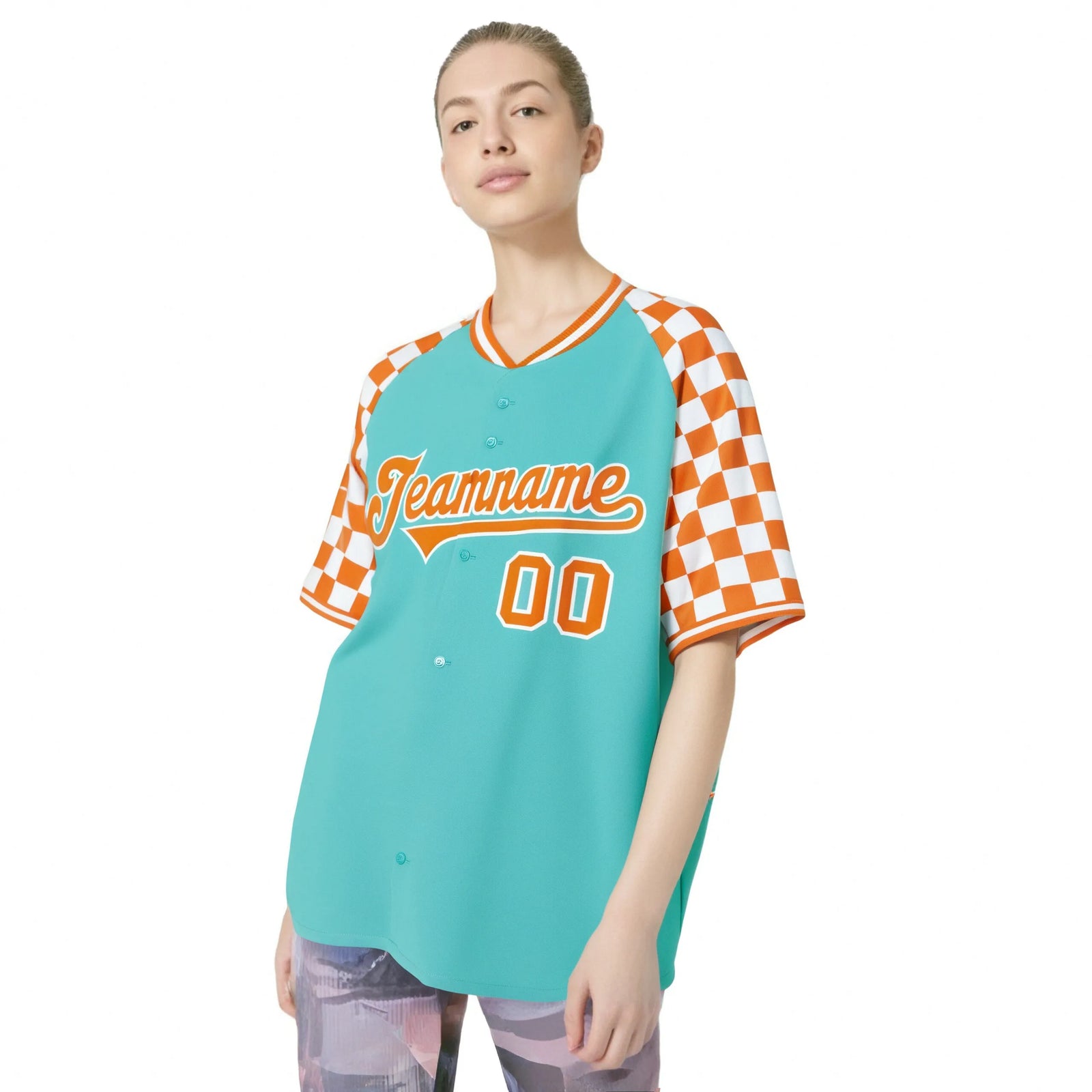 Custom Bright Green Orange-White Authentic Plaid Sleeve Baseball Jersey