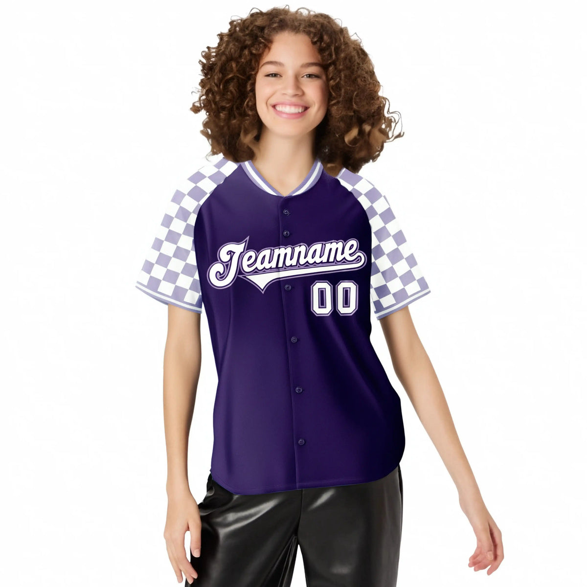 Custom Purple White Authentic Plaid Sleeve Baseball Jersey