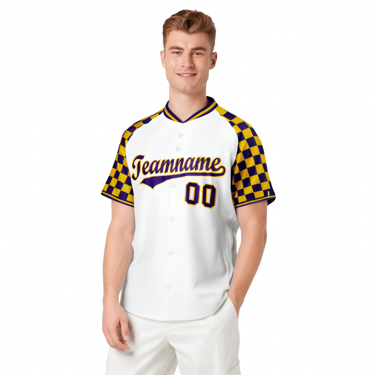 Custom Gray Navy-Red Authentic Plaid Sleeve Baseball Jersey