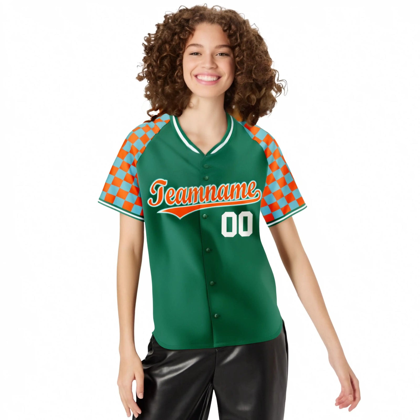 Custom Kelly Green Orange-Bright Green Authentic Plaid Sleeve Baseball Jersey