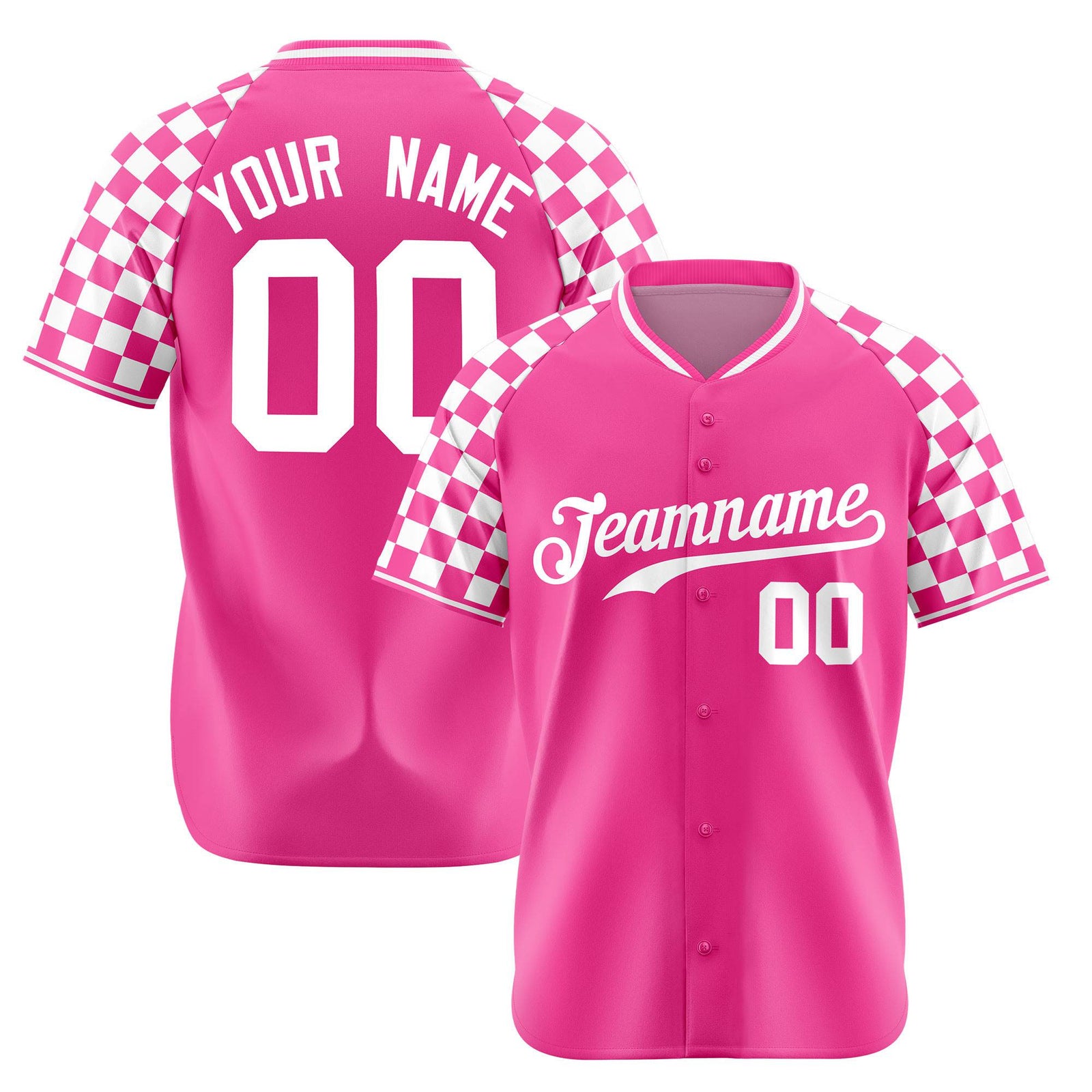 Custom Pink White Authentic Plaid Sleeve Baseball Jersey