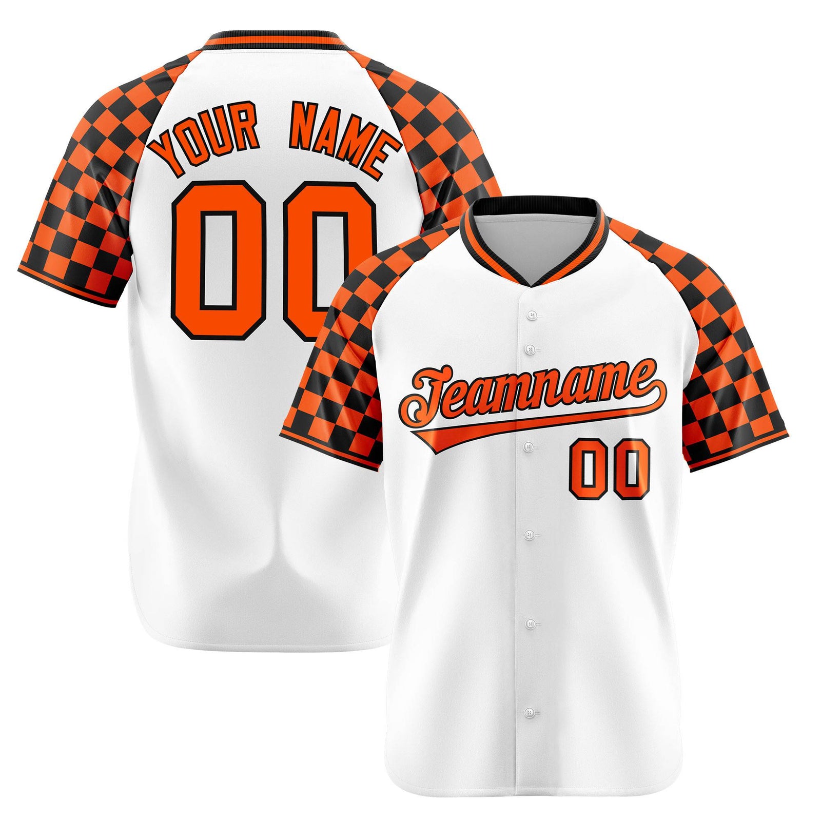 Custom White Orange-Black Authentic Plaid sleeve Baseball Jersey