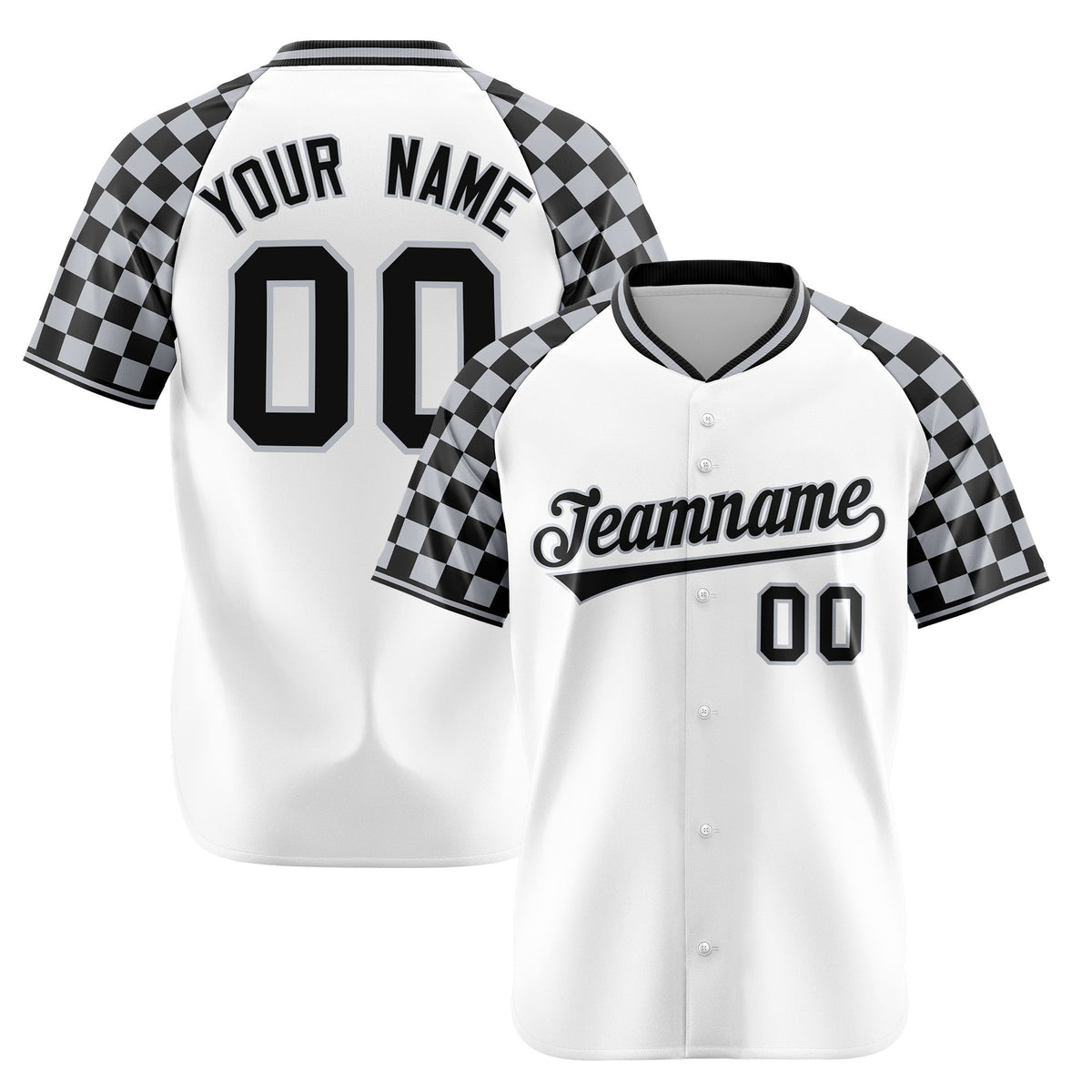 Custom White Gray-Black Authentic Plaid sleeve Baseball Jersey