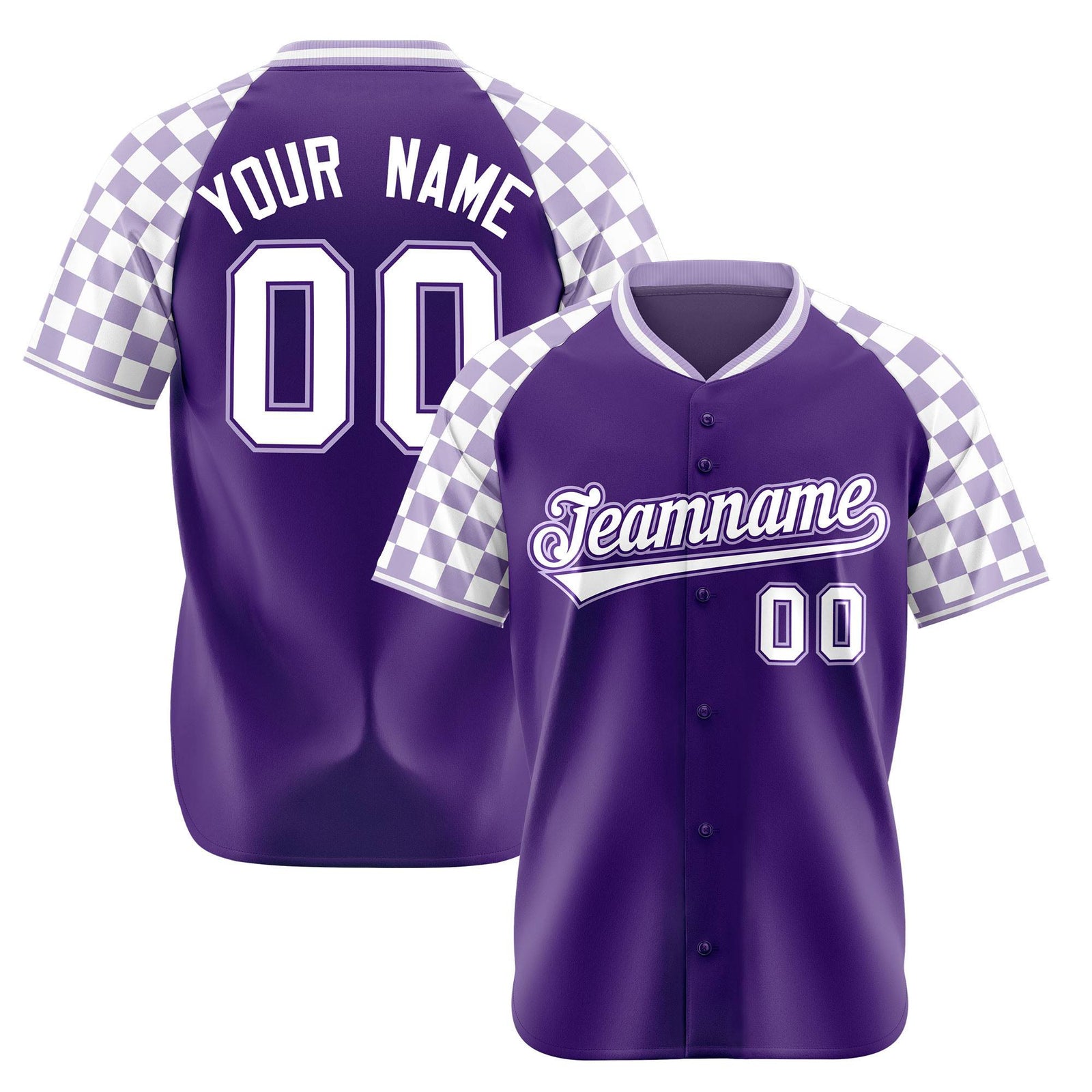 Custom Purple White Authentic Plaid Sleeve Baseball Jersey