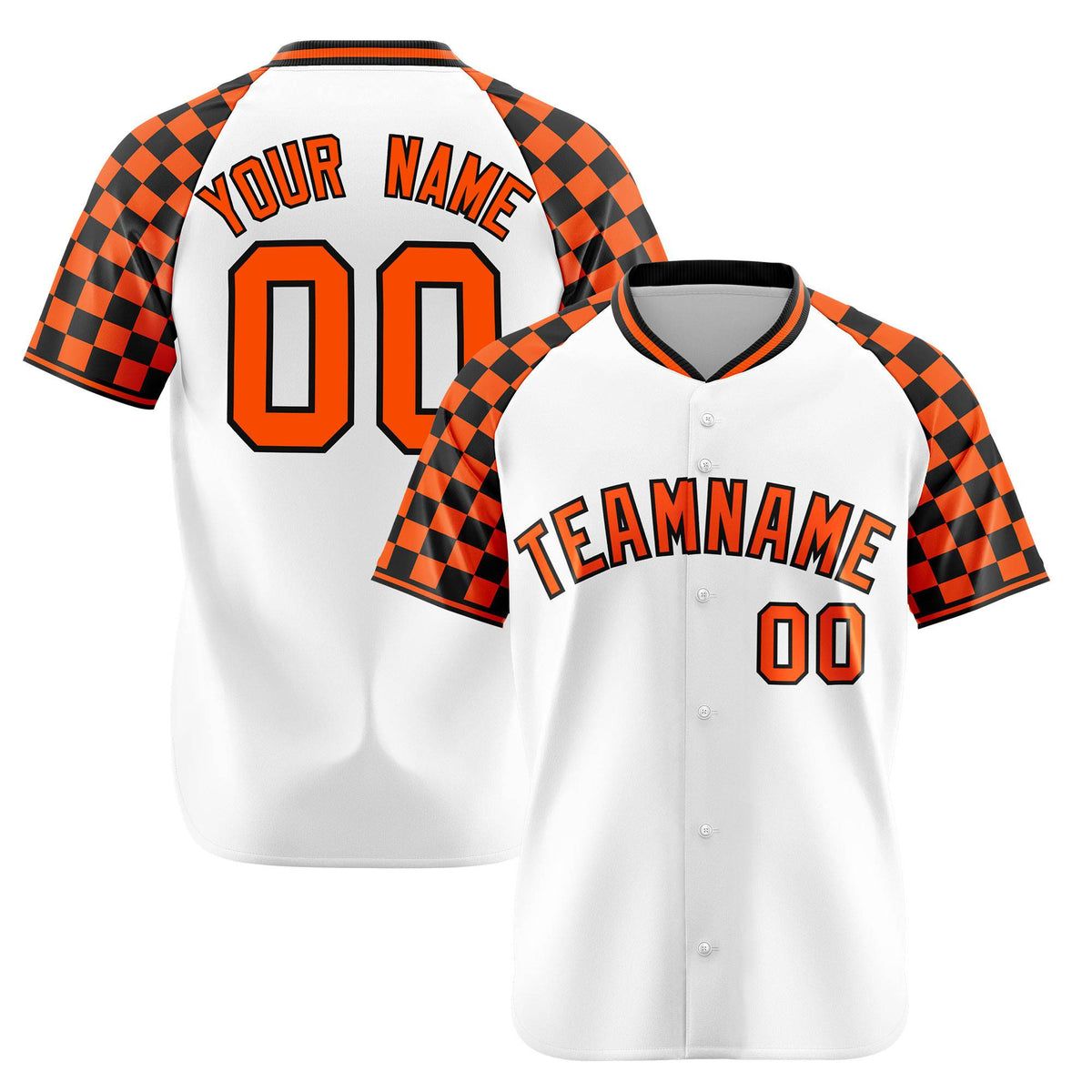 Custom White Orange-Black Authentic Plaid sleeve Baseball Jersey