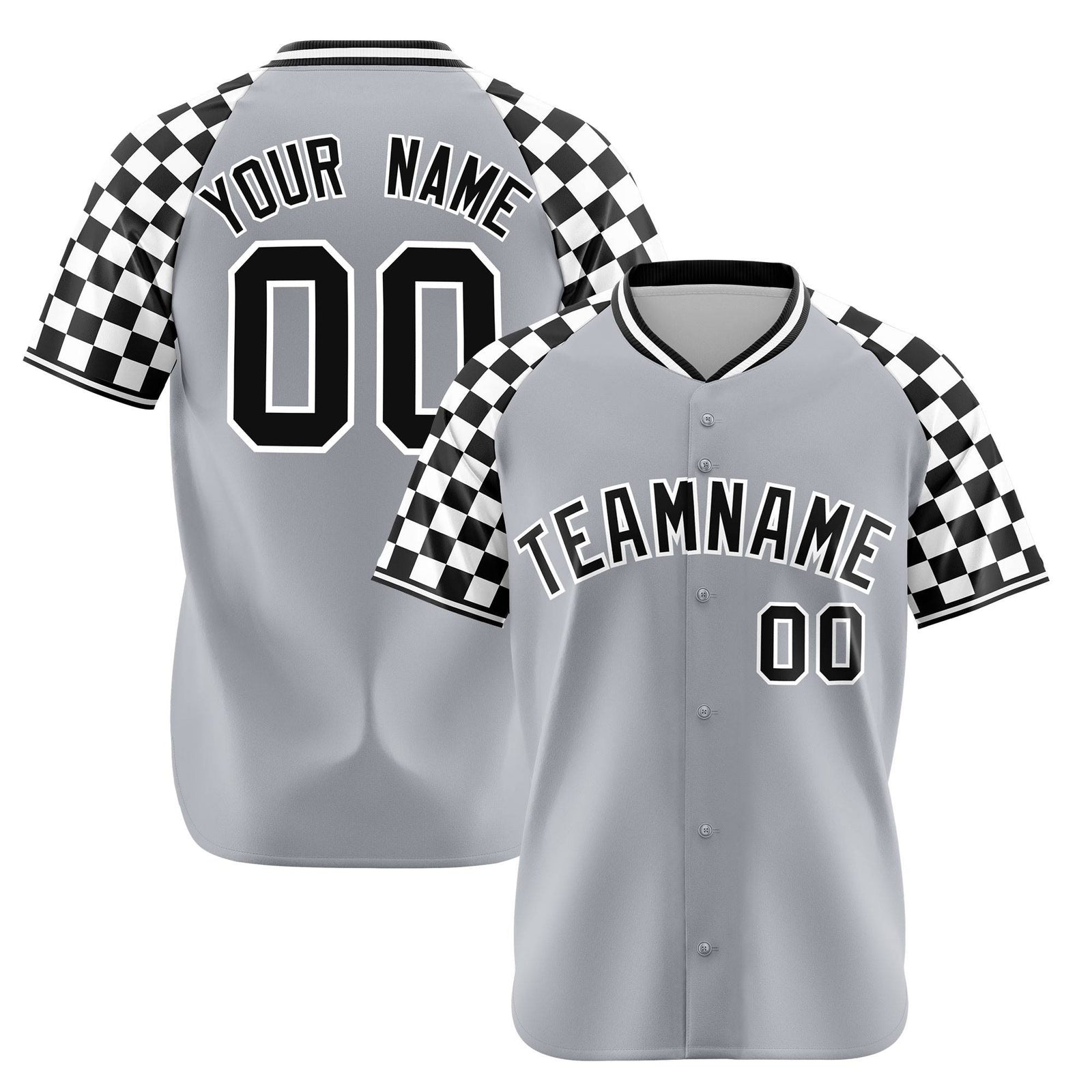 Custom Gray Black-White Authentic Plaid sleeve Baseball Jersey