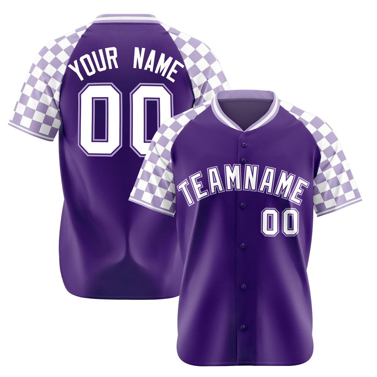 Custom Purple White Authentic Plaid Sleeve Baseball Jersey
