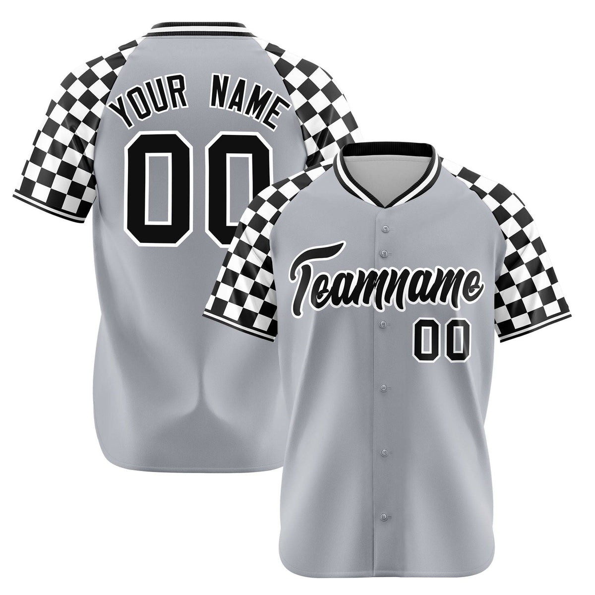 Custom Gray Black-White Authentic Plaid sleeve Baseball Jersey