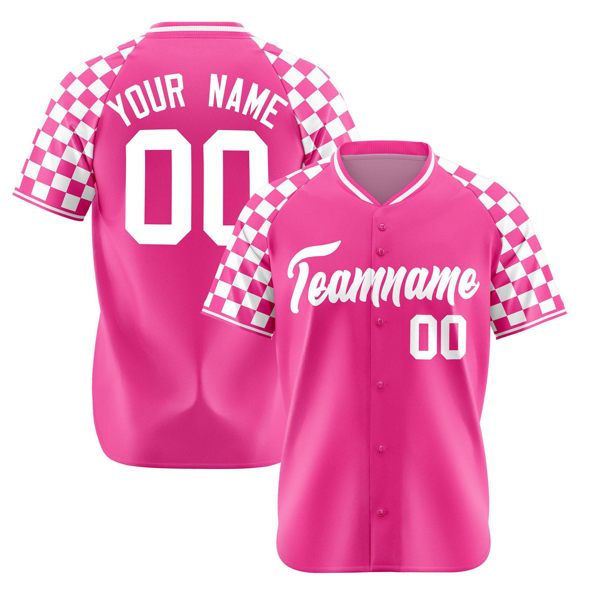 Custom Pink White Authentic Plaid Sleeve Baseball Jersey