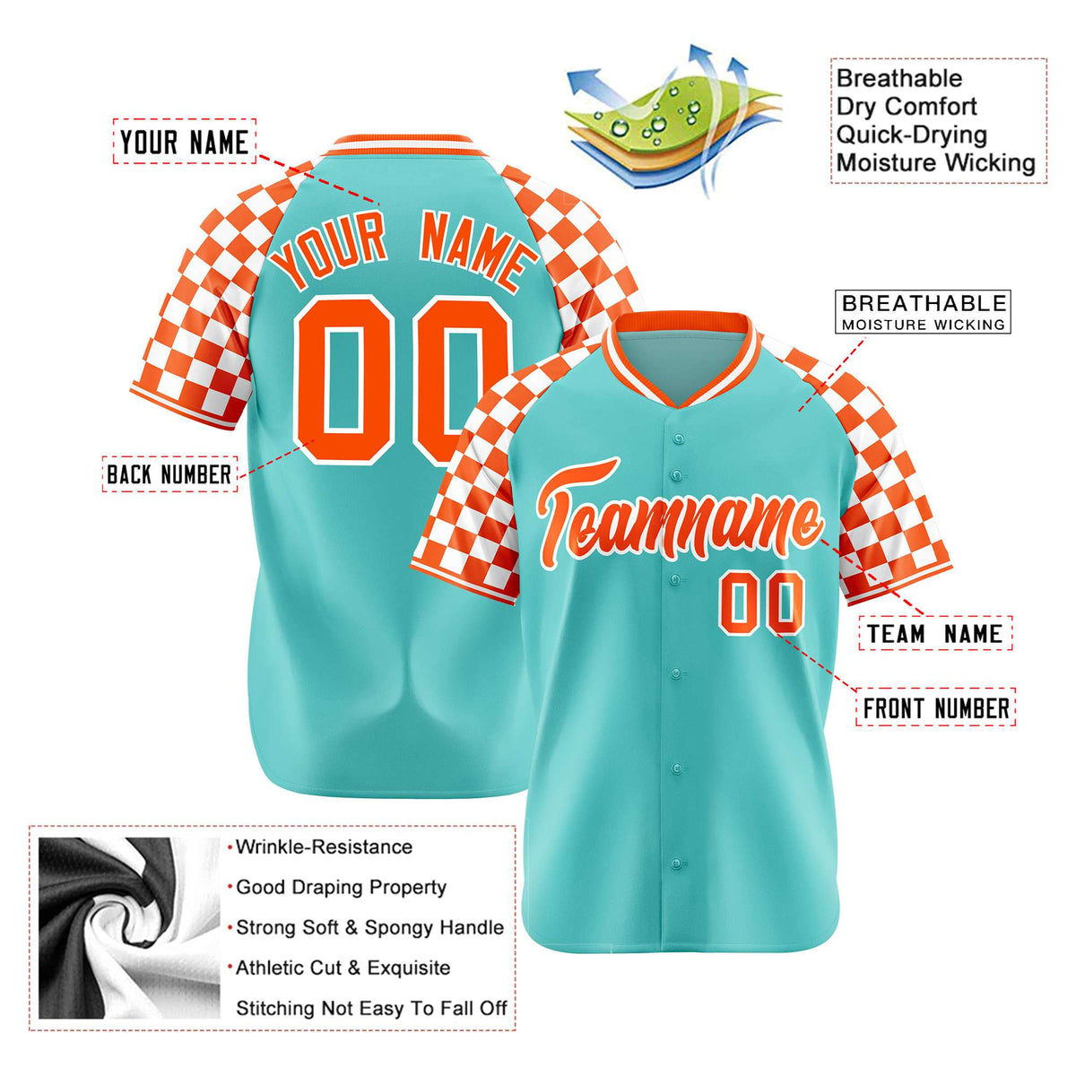 Custom Bright Green Orange-White Authentic Plaid Sleeve Baseball Jersey