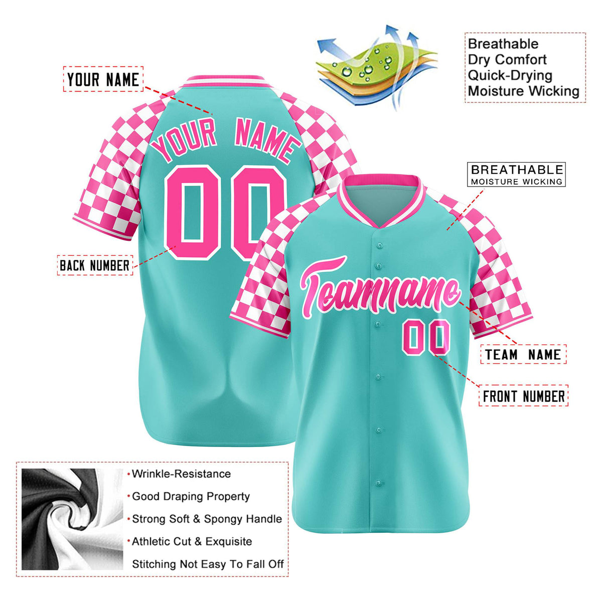 Custom Bright Green Pink-White Authentic Plaid Sleeve Baseball Jersey