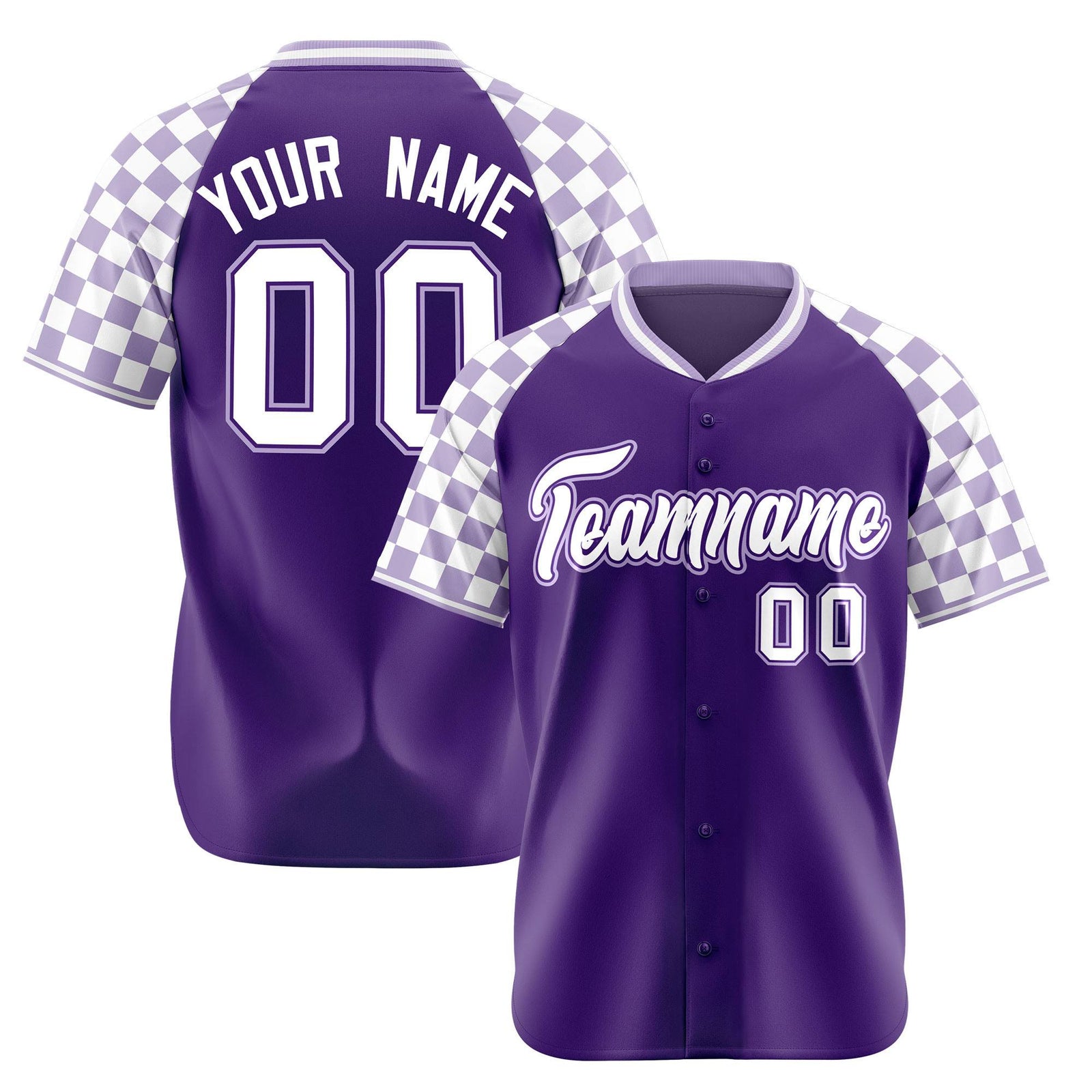 Custom Purple White Authentic Plaid Sleeve Baseball Jersey