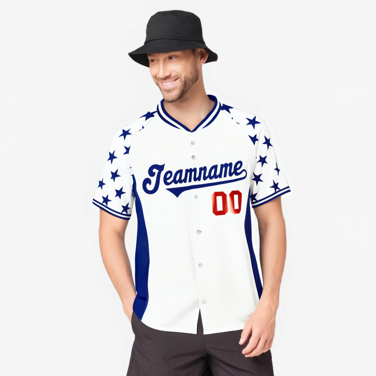 Custom White Royal Blue Gradient Side Personalized Star Pattern Authentic Baseball Jersey