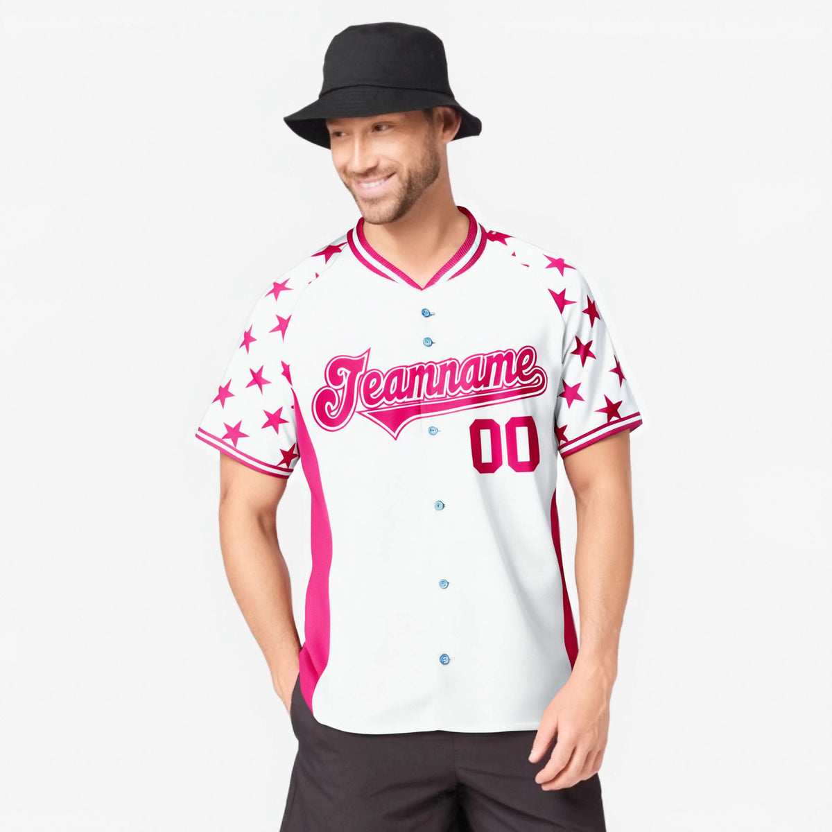 Custom White Pink Gradient Side Personalized Star Pattern Authentic Baseball Jersey