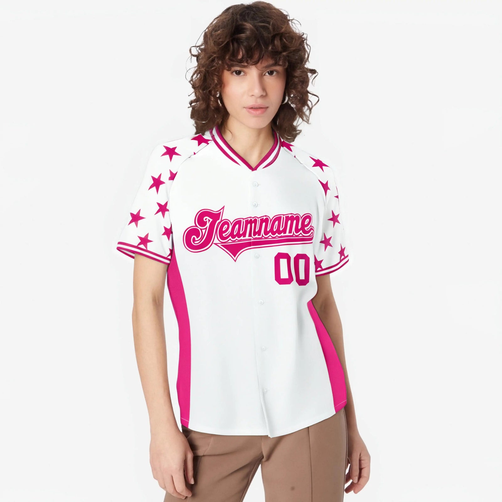 Custom White Pink Gradient Side Personalized Star Pattern Authentic Baseball Jersey