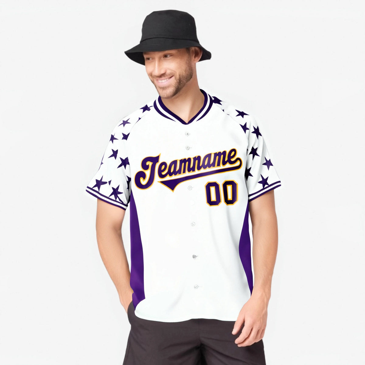 Custom White Purple Gradient Side Personalized Star Pattern Authentic Baseball Jersey