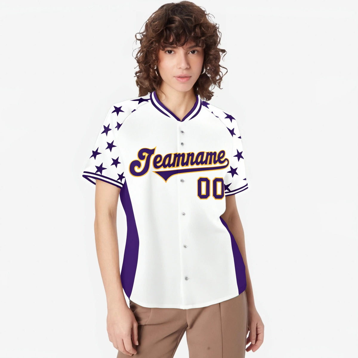 Custom White Purple Gradient Side Personalized Star Pattern Authentic Baseball Jersey