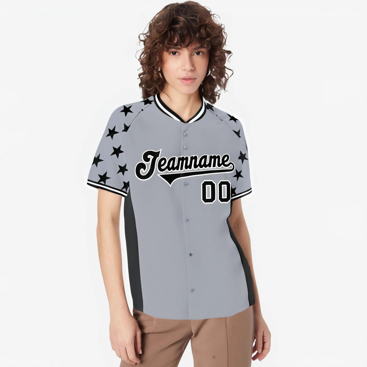 Custom Gray Black Gradient Side Personalized Star Pattern Authentic Baseball Jersey