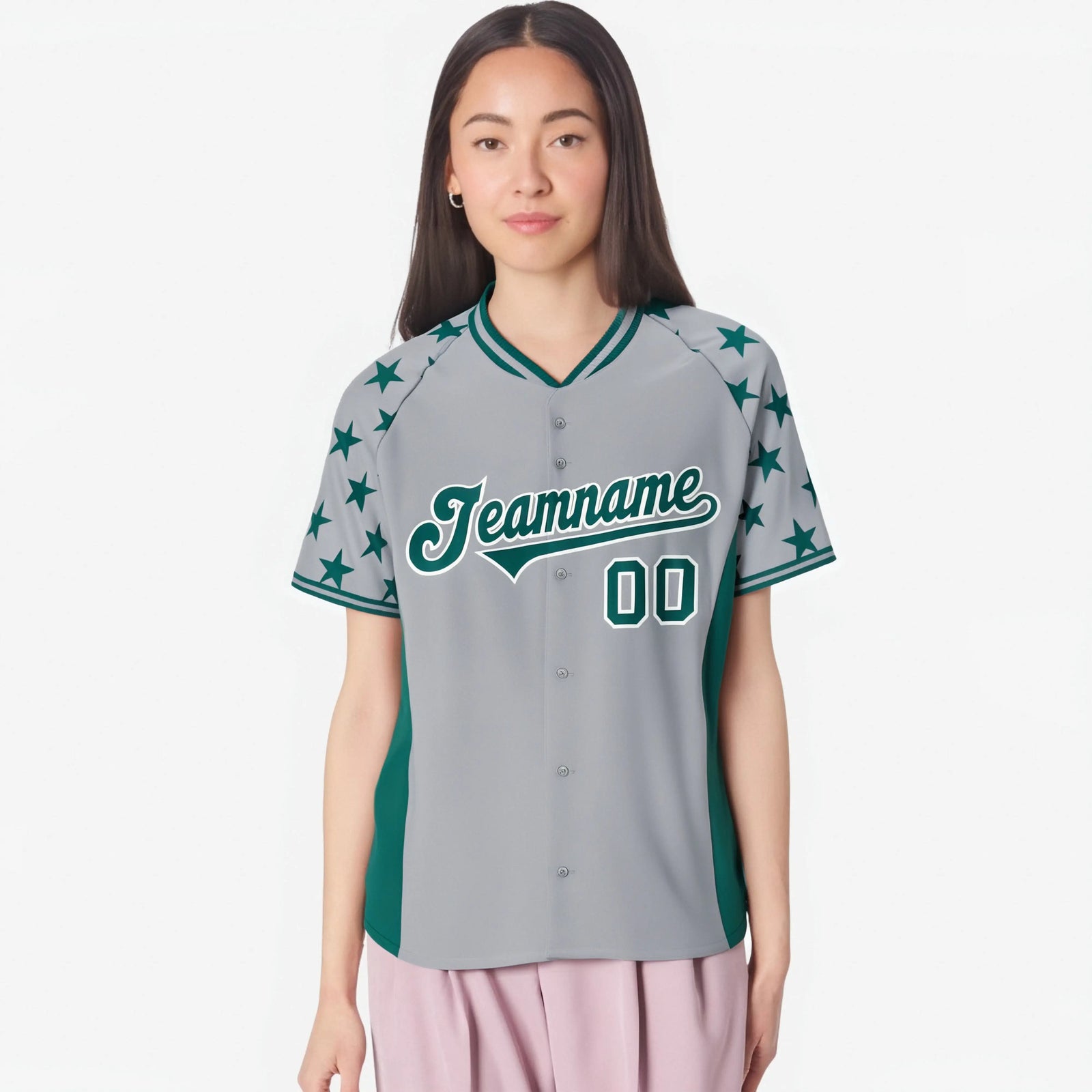 Custom Gray Aqua Gradient Side Personalized Star Pattern Authentic Baseball Jersey