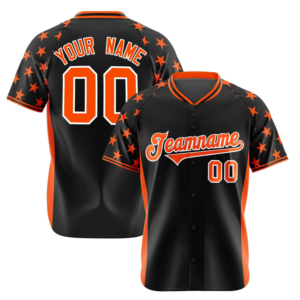 Custom Black Orange Gradient Side Personalized Star Pattern Authentic Baseball Jersey