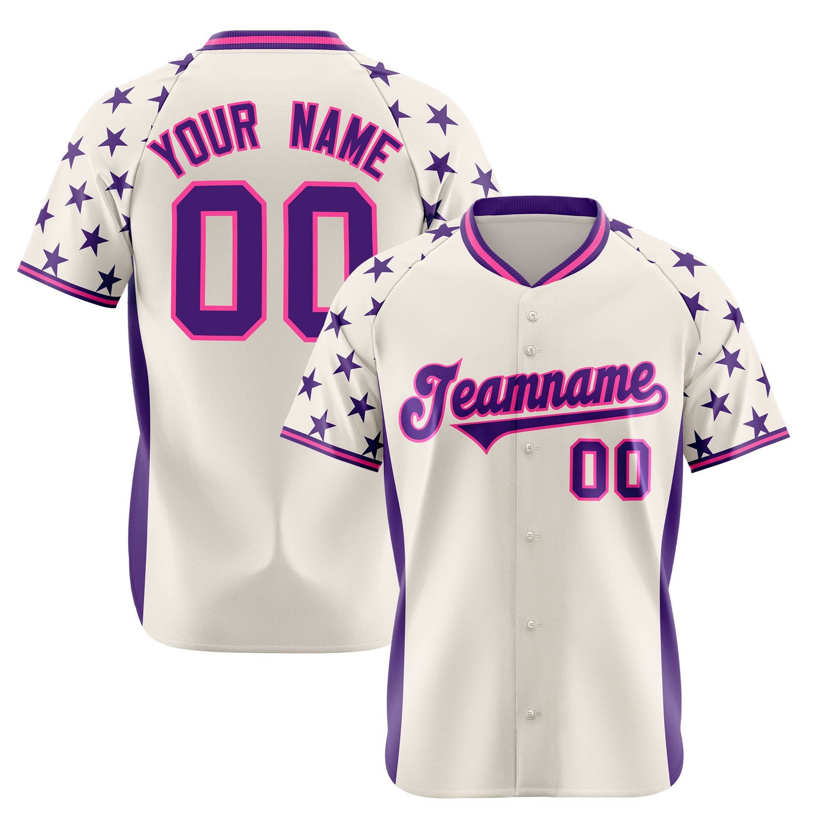 Custom Gream Purple Gradient Side Personalized Star Pattern Authentic Baseball Jersey