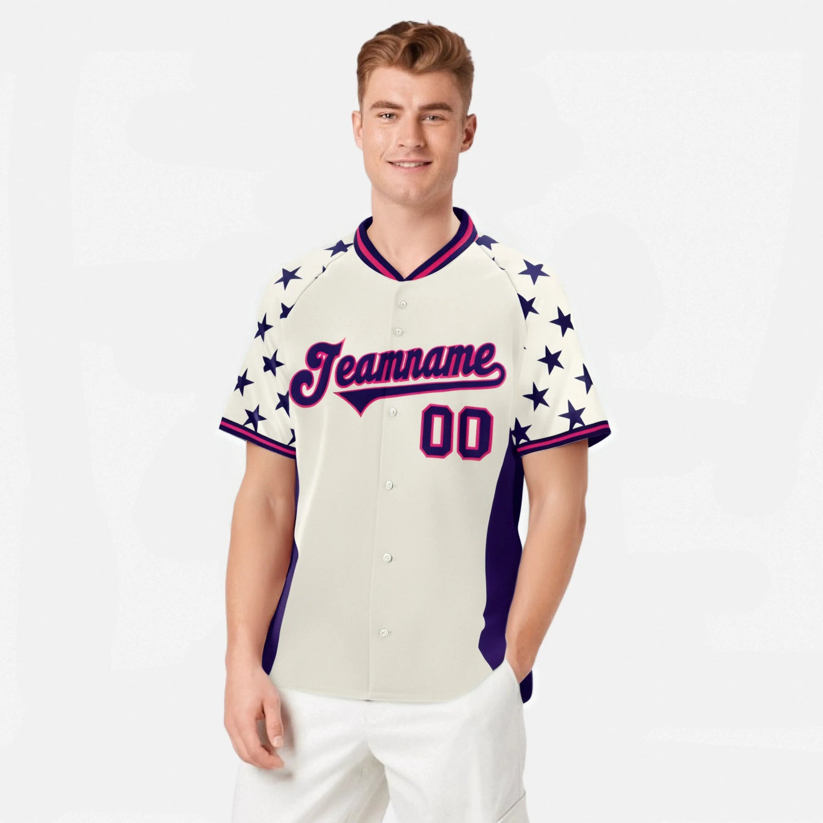 Custom Gream Purple Gradient Side Personalized Star Pattern Authentic Baseball Jersey