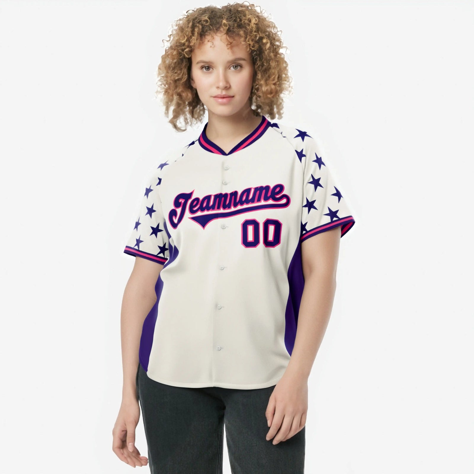 Custom Gream Purple Gradient Side Personalized Star Pattern Authentic Baseball Jersey