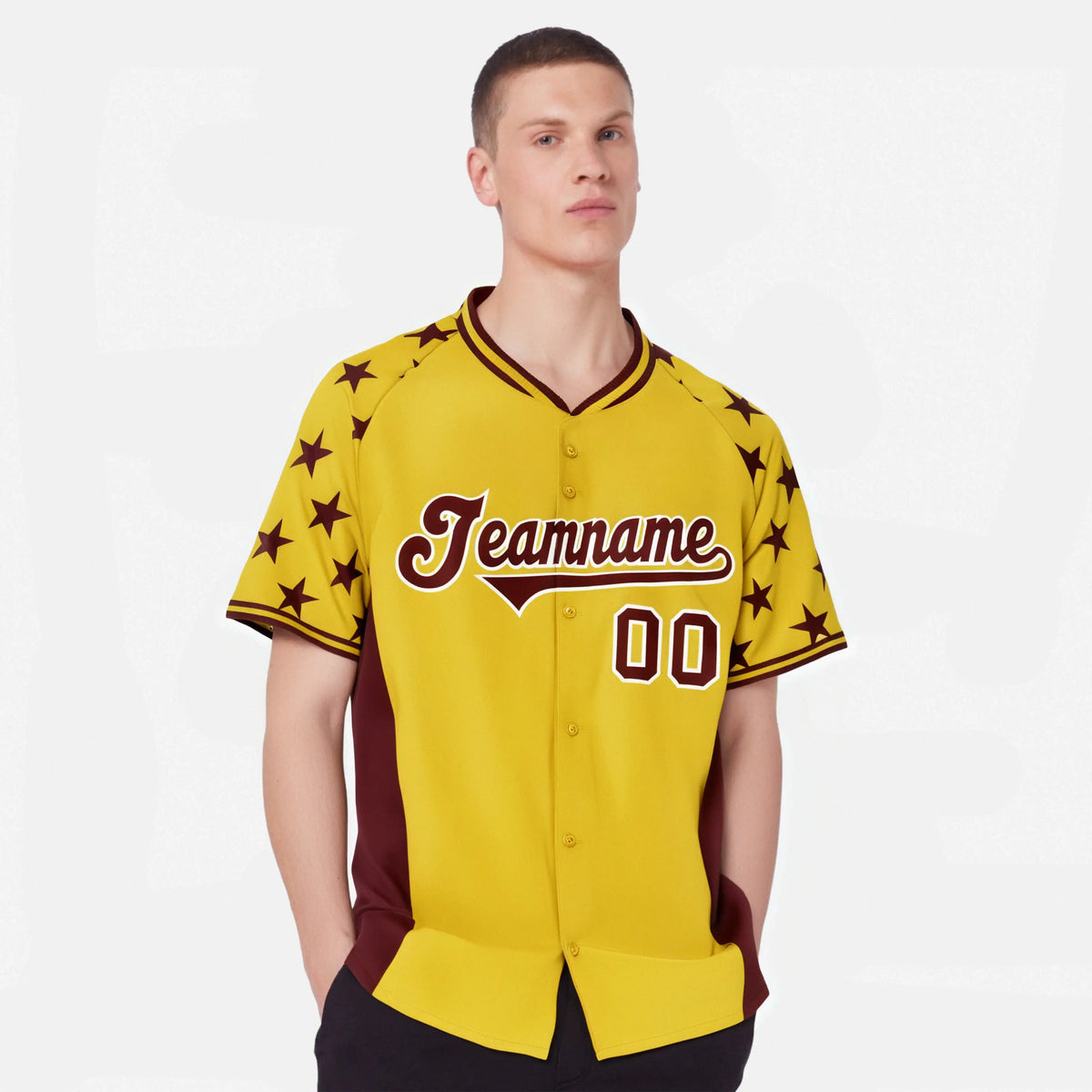 Custom Gold Crimson Gradient Side Personalized Star Pattern Authentic Baseball Jersey