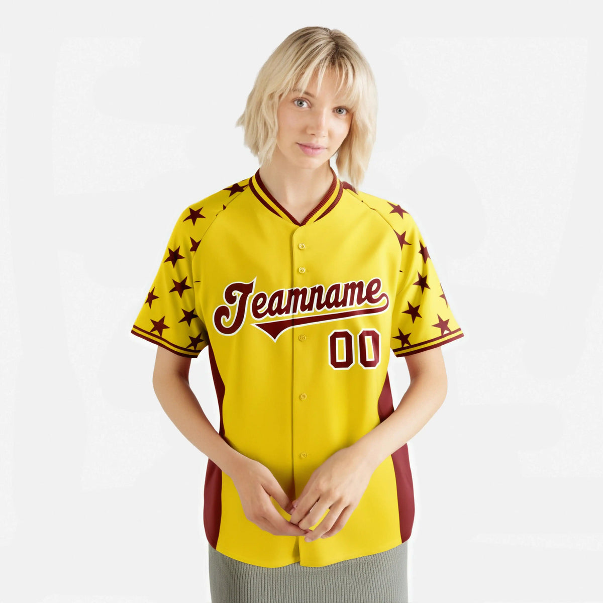 Custom Gold Crimson Gradient Side Personalized Star Pattern Authentic Baseball Jersey