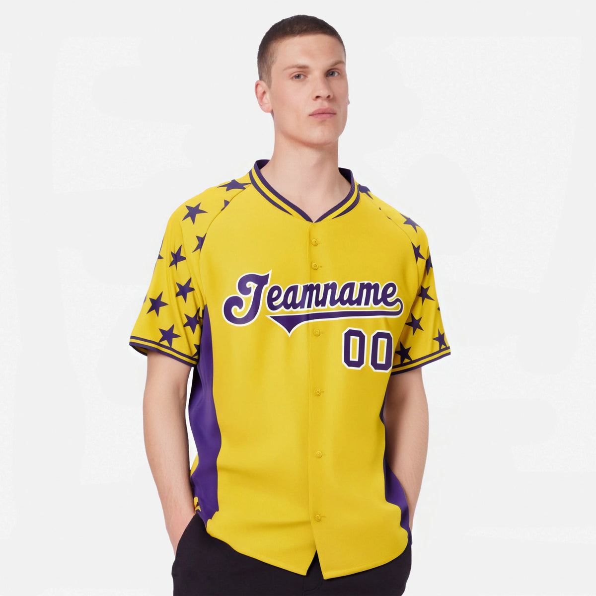 Custom Gold Purple Gradient Side Personalized Star Pattern Authentic Baseball Jersey