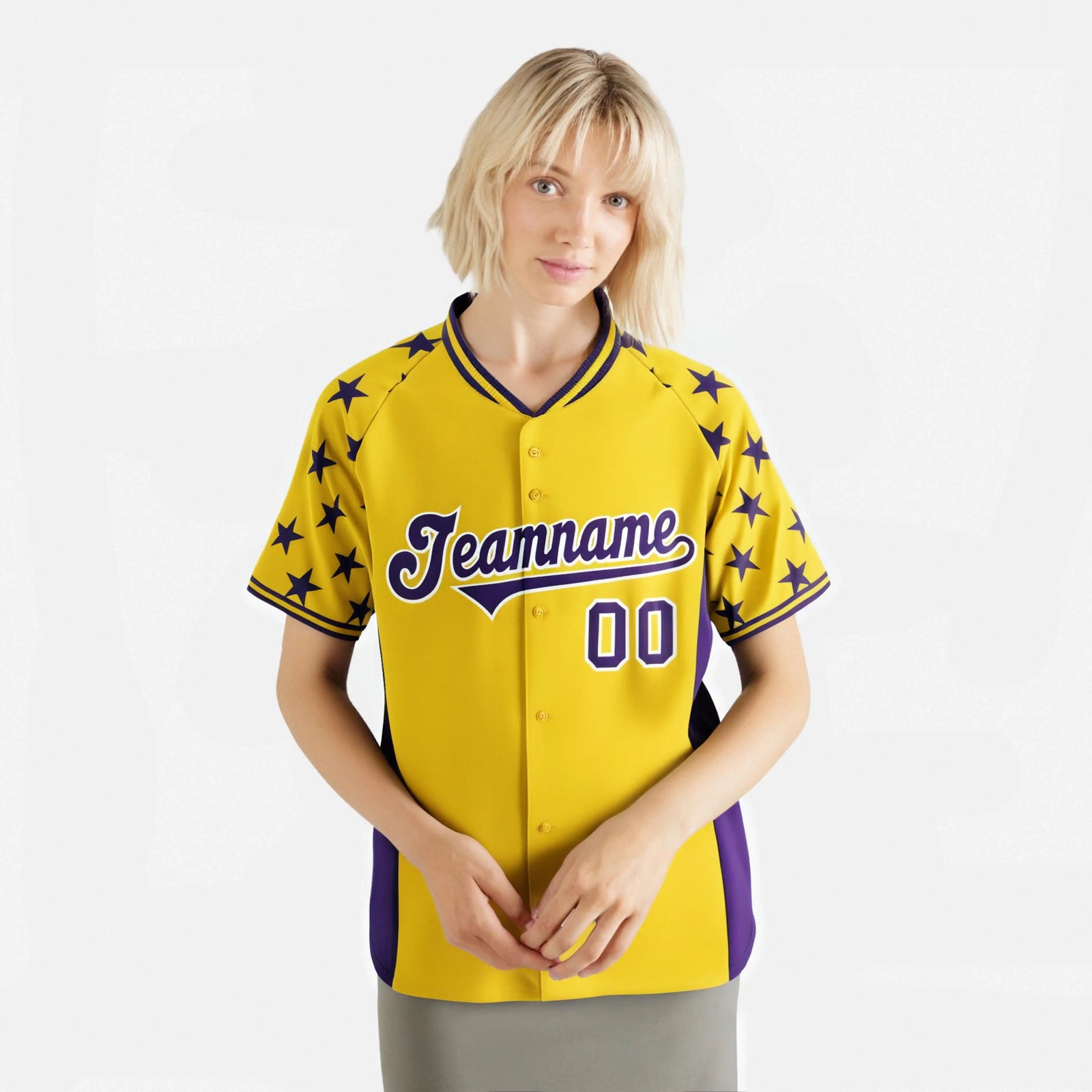 Custom Gold Purple Gradient Side Personalized Star Pattern Authentic Baseball Jersey