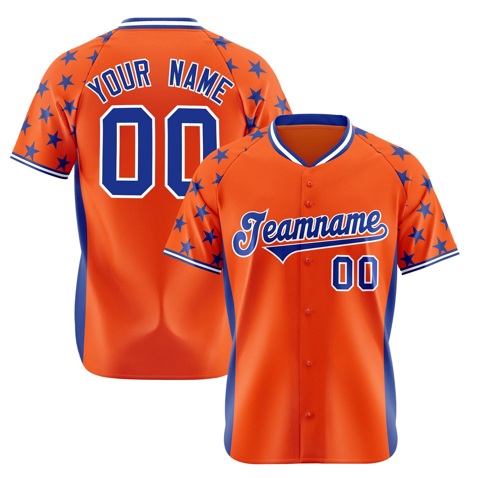 Custom Orange Royal Blue Gradient Side Personalized Star Pattern Authentic Baseball Jersey