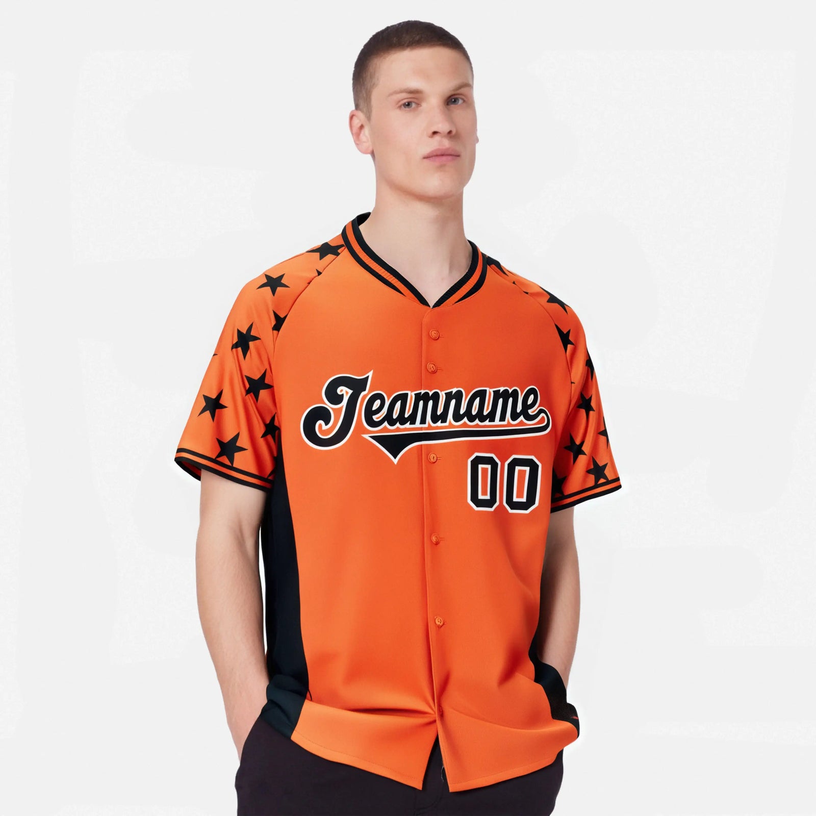 Custom Orange Black Gradient Side Personalized Star Pattern Authentic Baseball Jersey