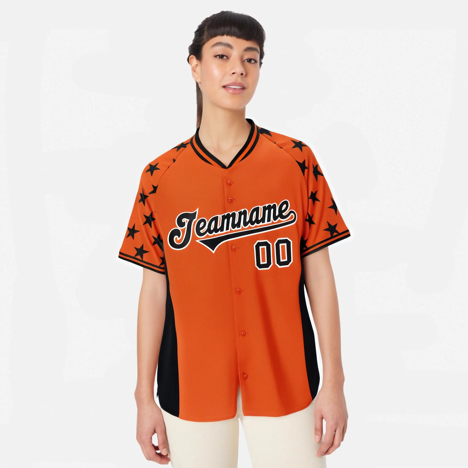 Custom Orange Black Gradient Side Personalized Star Pattern Authentic Baseball Jersey