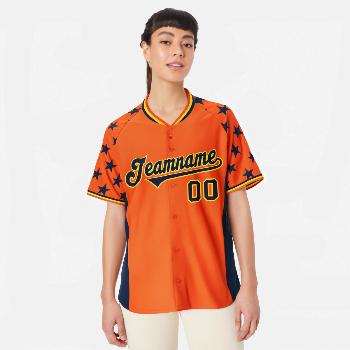 Custom Orange Navy Gradient Side Personalized Star Pattern Authentic Baseball Jersey