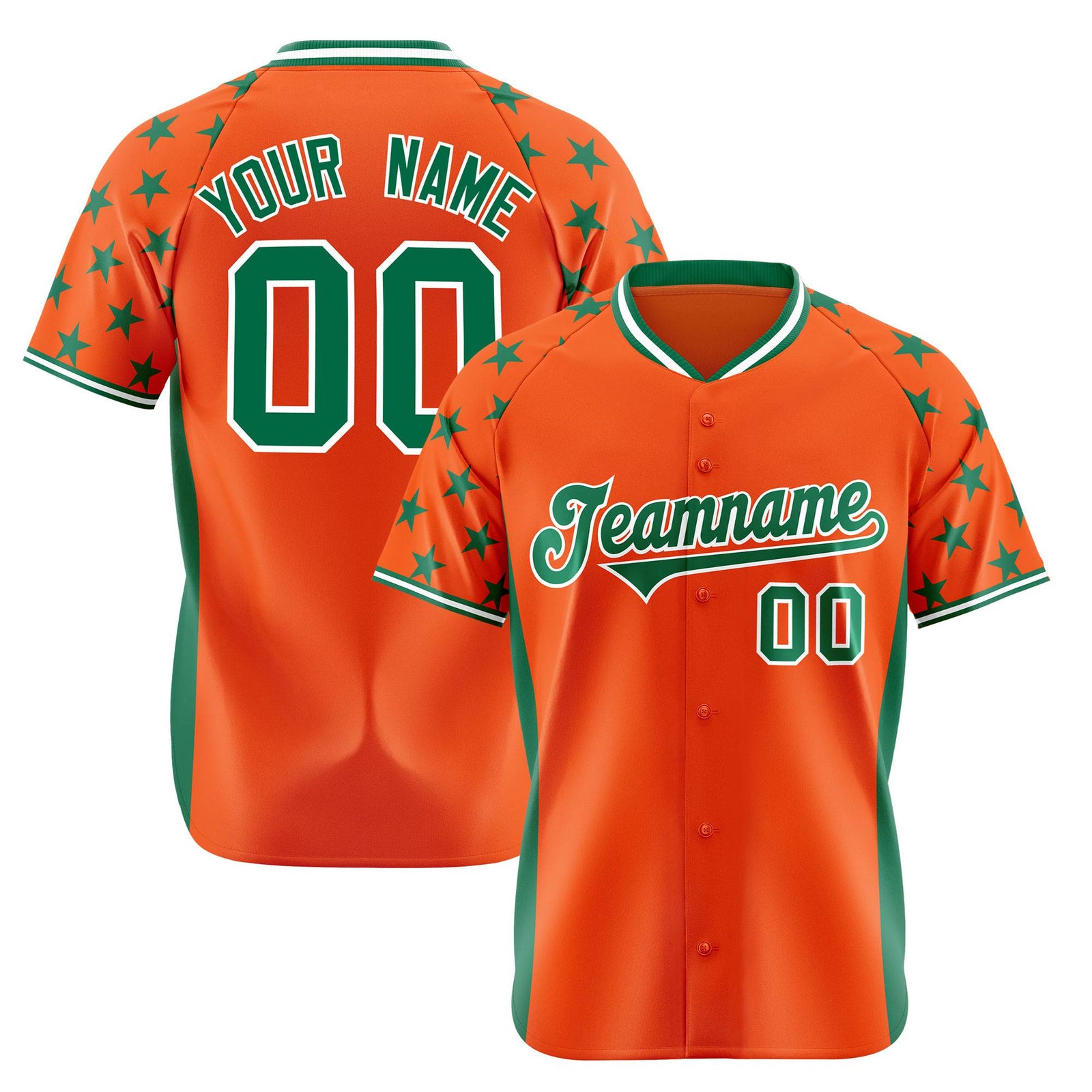 Custom Orange Kelly Green Gradient Side Personalized Star Pattern Authentic Baseball Jersey