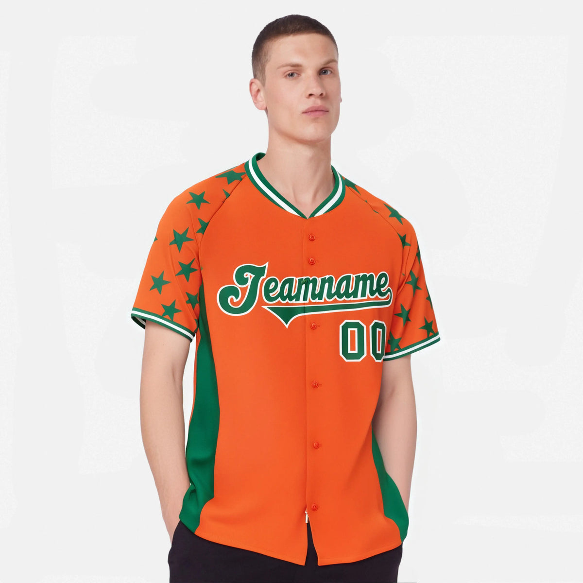 Custom Orange Kelly Green Gradient Side Personalized Star Pattern Authentic Baseball Jersey