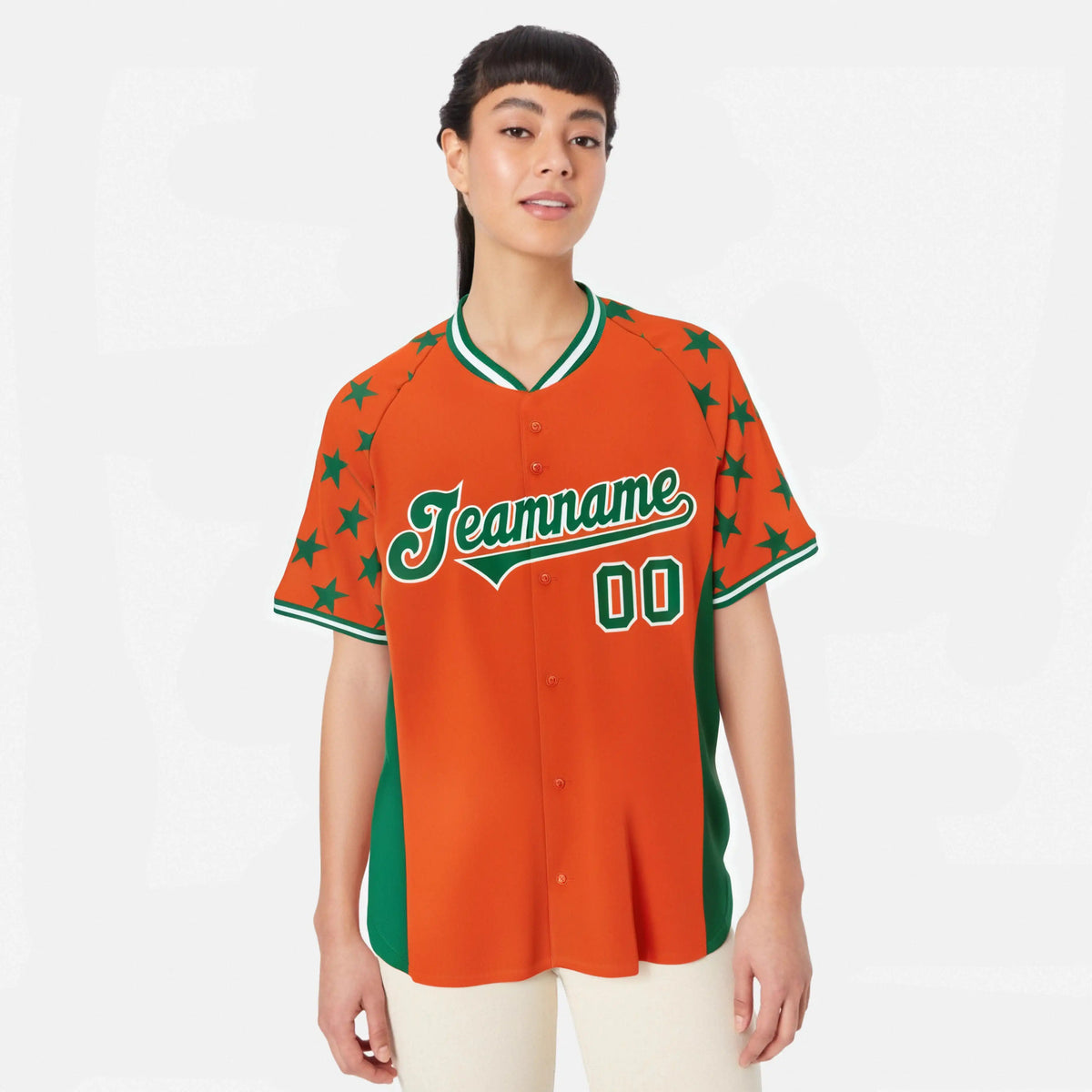 Custom Orange Kelly Green Gradient Side Personalized Star Pattern Authentic Baseball Jersey