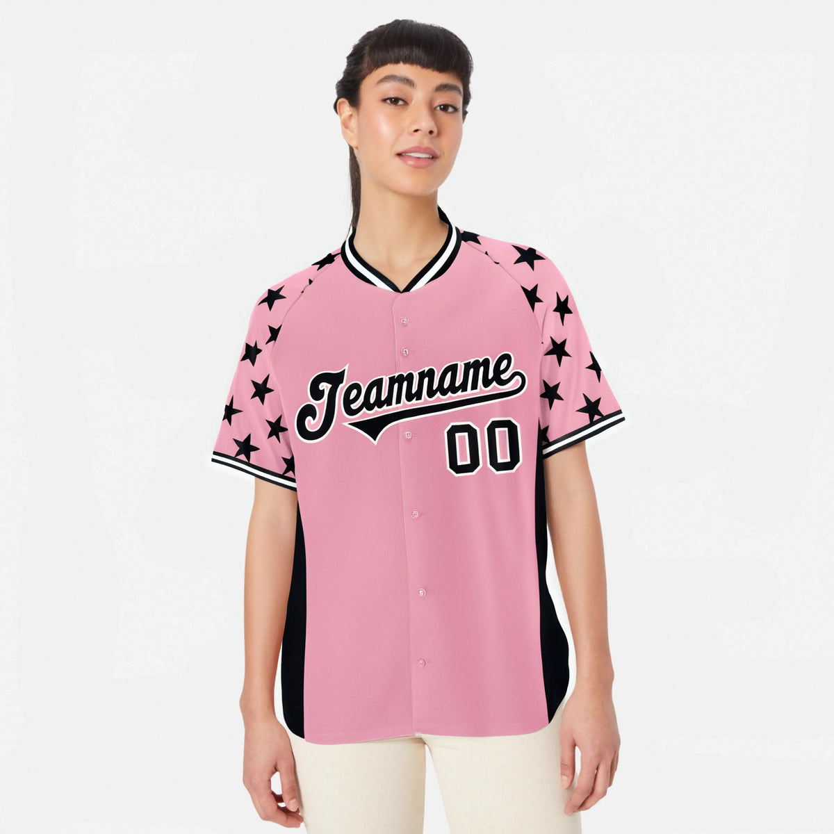 Custom Light Pink Black Gradient Side Personalized Star Pattern Authentic Baseball Jersey