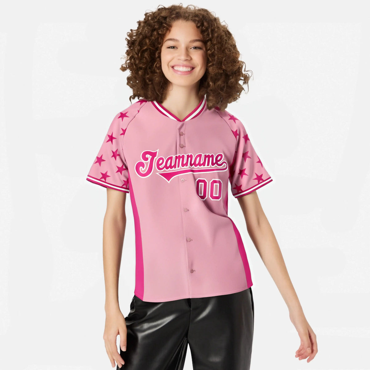 Custom Light Pink Pink Gradient Side Personalized Star Pattern Authentic Baseball Jersey