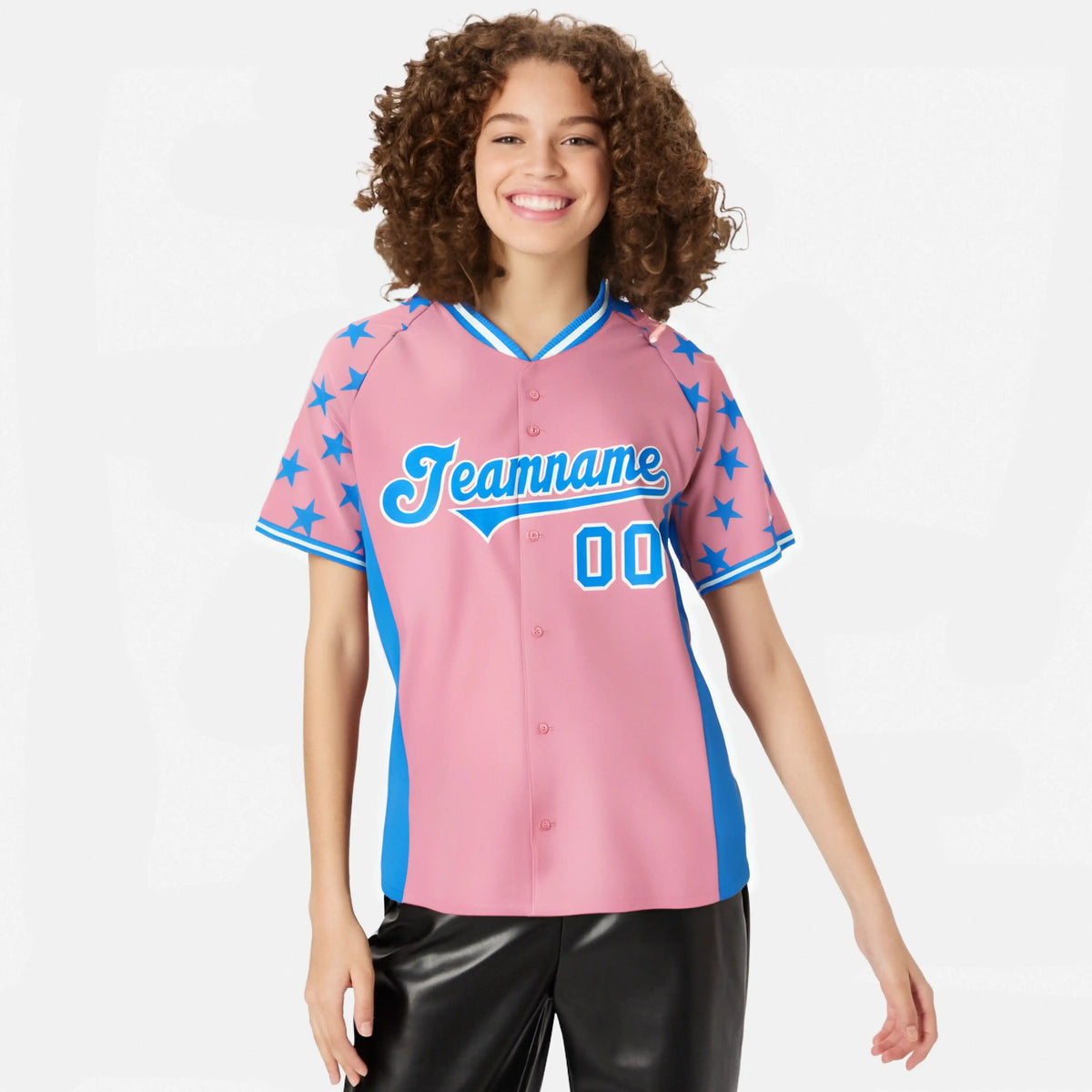 Custom Light Pink Powder Blue Gradient Side Personalized Star Pattern Authentic Baseball Jersey