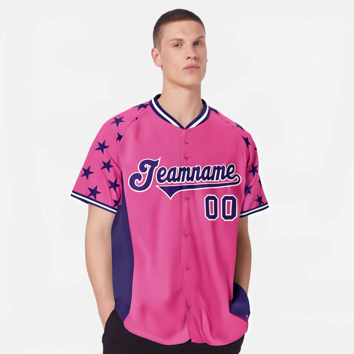 Custom Pink Purple Gradient Side Personalized Star Pattern Authentic Baseball Jersey