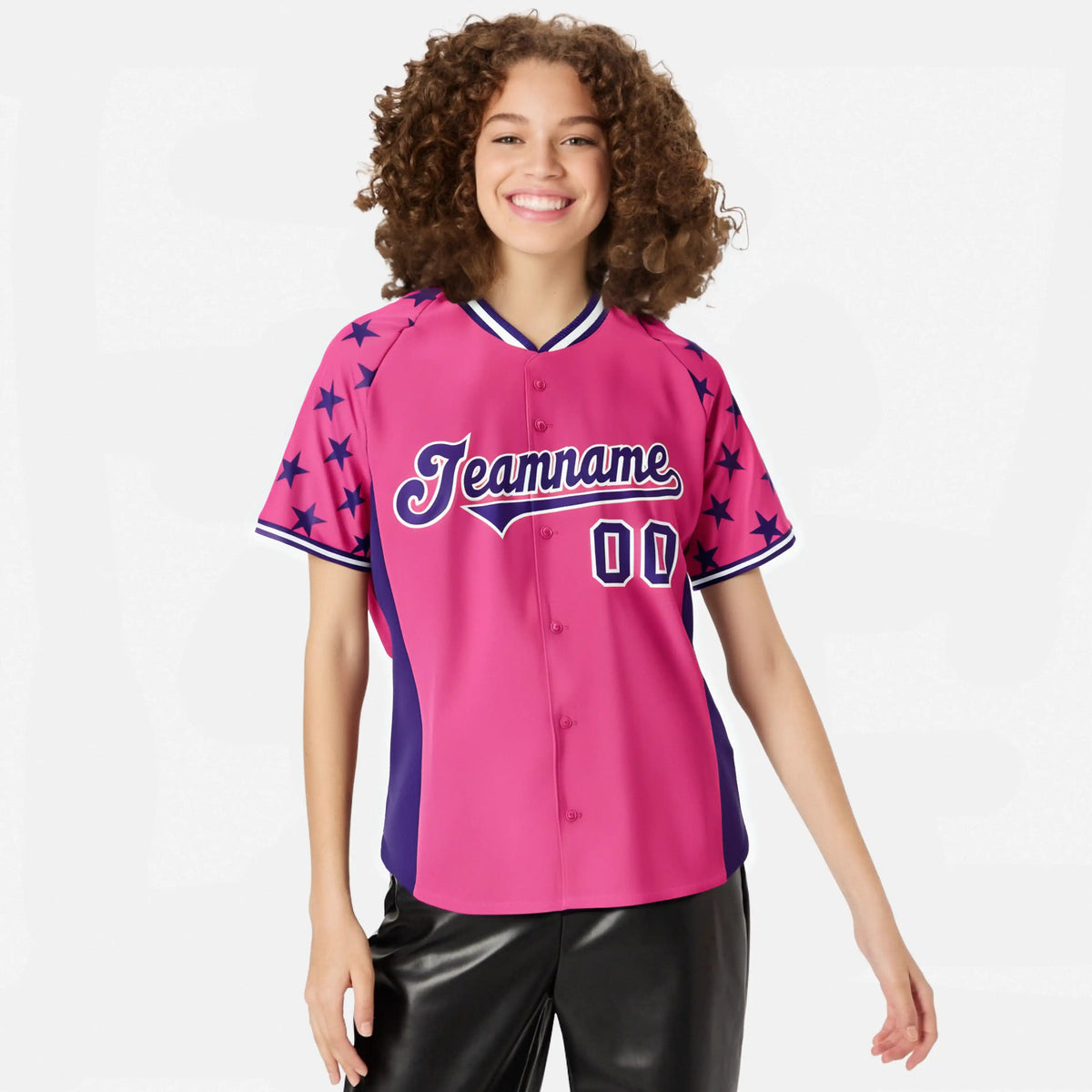 Custom Pink Purple Gradient Side Personalized Star Pattern Authentic Baseball Jersey