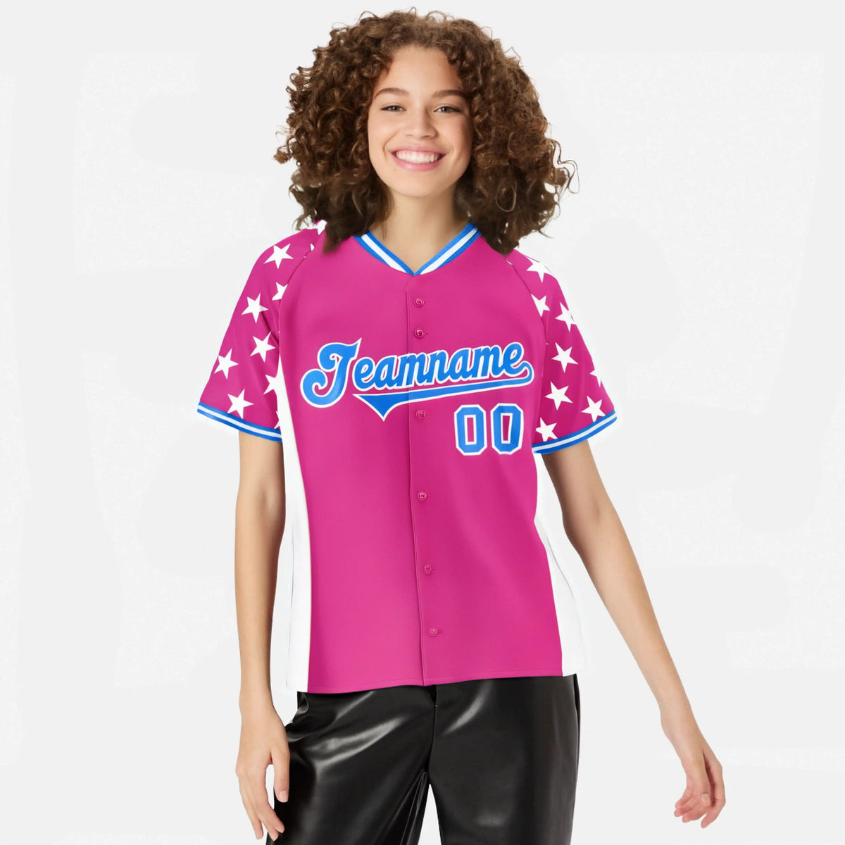 Custom Pink Powder Blue Gradient Side Personalized Star Pattern Authentic Baseball Jersey