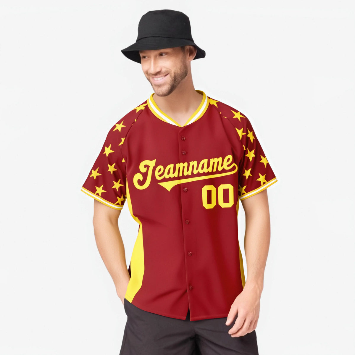Custom Red Yellow Gradient Side Personalized Star Pattern Authentic Baseball Jersey