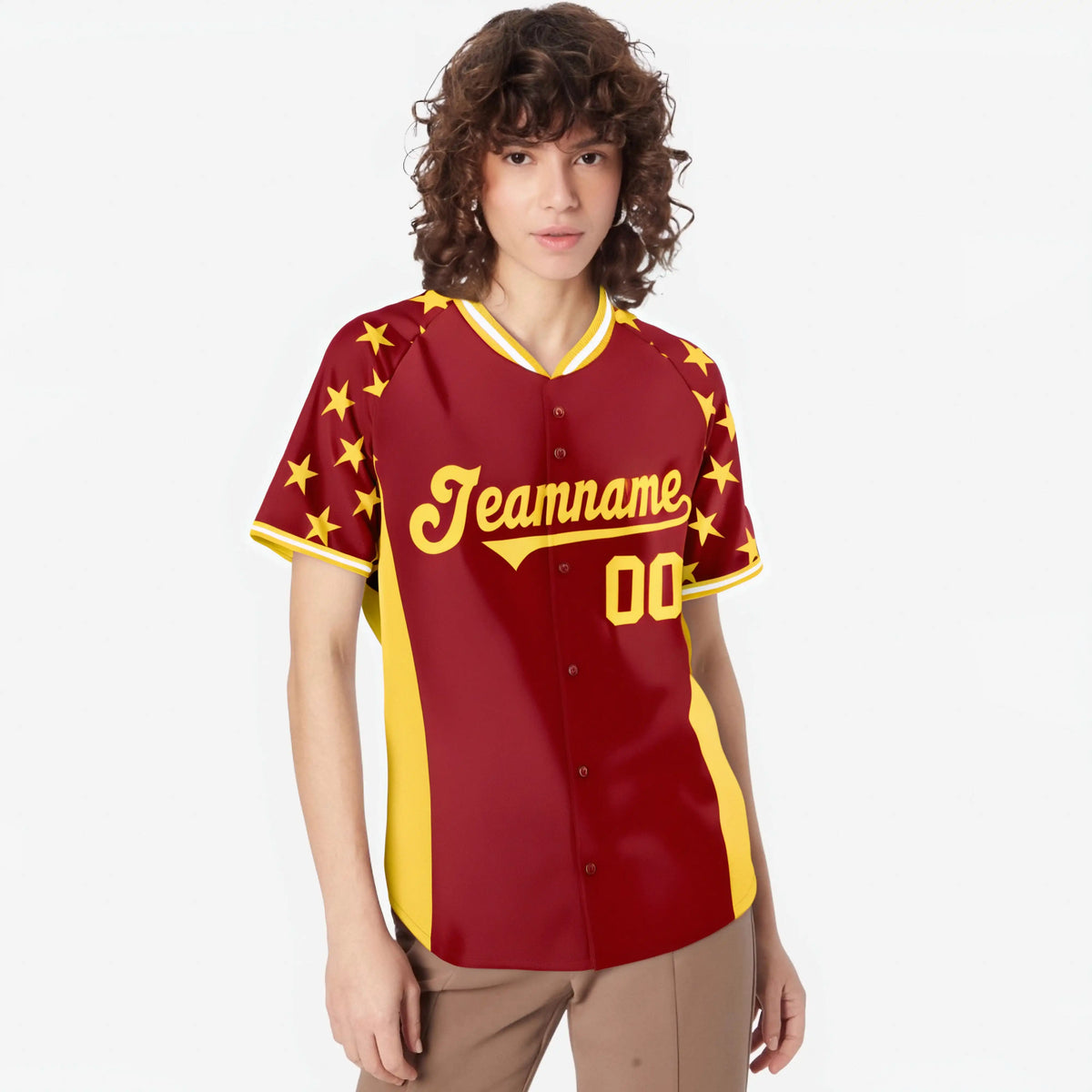 Custom Red Yellow Gradient Side Personalized Star Pattern Authentic Baseball Jersey
