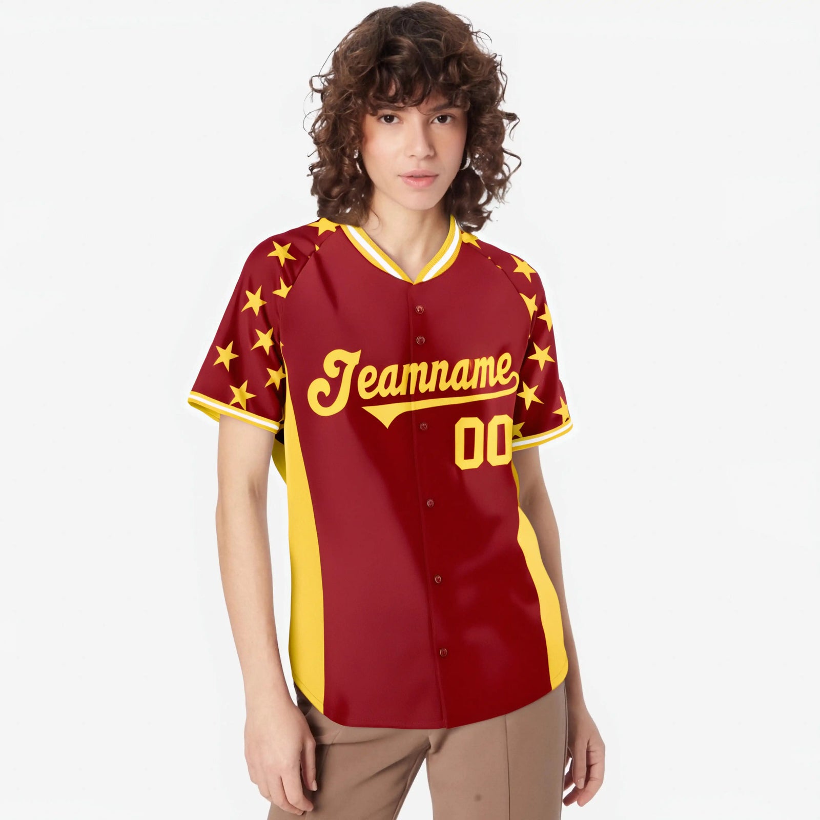 Custom Red Yellow Gradient Side Personalized Star Pattern Authentic Baseball Jersey