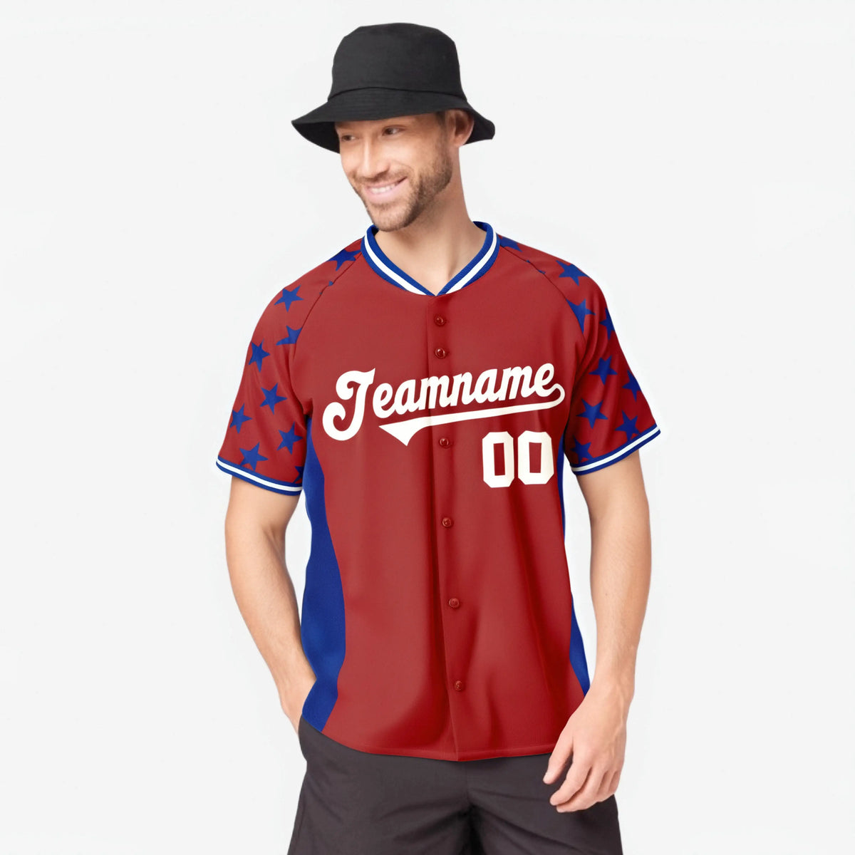 Custom Red Royal Blue Gradient Side Personalized Star Pattern Authentic Baseball Jersey